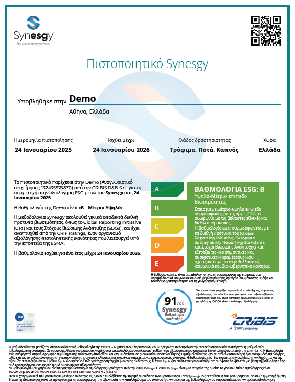 Πιστοποιητικό Synesgy